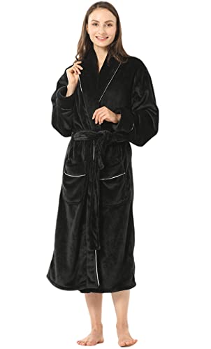 Yarbar Womens Shawl Collar Bathrobes Soft Warm Fleece Robes Plush Long Spa Robes #TOP17