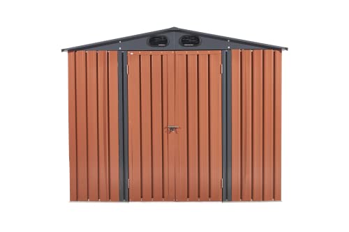 Jaord 8 X 6 Ft Storage Shed, Outdoor Galvanized Steel Shed, Outside Garden Tool Storage House With Lockable Door For Patio, Backyard, Lawn Mower, Dark Brown… #TOP6