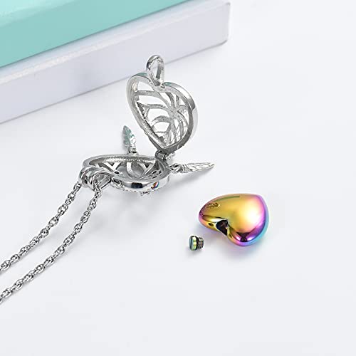 shajwo Dream Catcher Urn Necklace Heart Cremation Jewelry for Ashes for Women Men Angel Wing Flower Memorial Hollow Pendant4