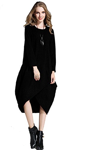 Robe en tricot lanterne noir YALI en taille XL pour femme