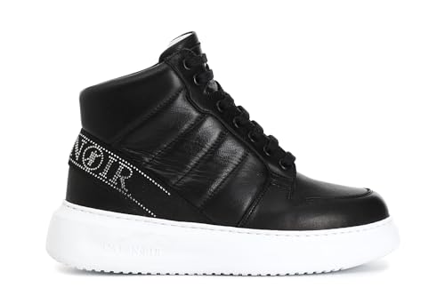 Baskets montantes cuir CafèNoir pour pieds fatigués avec ruban strass