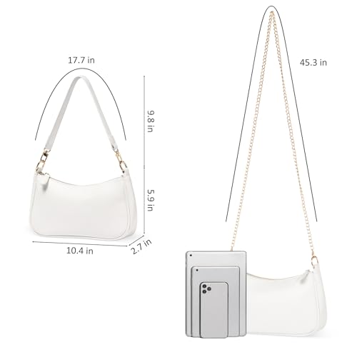 WantGor Clutch Tote Handtaschen, Umhängetasche für Frauen Crossbody Taschen Mini Hobo Bag Retro Vegan Leder Trendy Handtasche (Weiß)