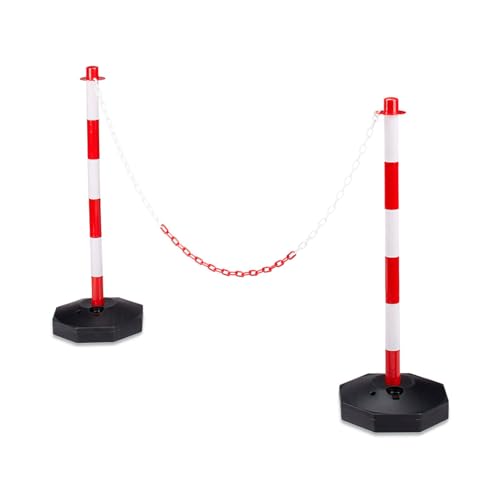 PARKING FACIL | Poste de Señalización con Cadena | Barrera de Aparcamiento en Rojo y Blanco | Base Rellenable de Agua y Arena para Mayor Estabilidad | Material: Plástico | Medida: 82x28x28 cm | 2 Uds