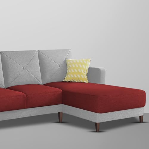 Image of Baloney RHS 6 Seater L Shape Sofa Set for Living Room (Maroon Grey Fabric) Premium Fabric Sofa