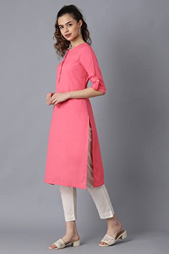 Image of W for Woman Women Cotton Blend Round Neck Solid Regular Kurta