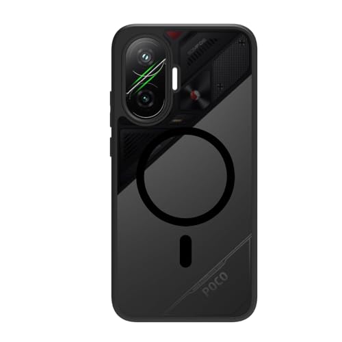 Image of RIGGEAR Shockproof Sleek Hybrid Armor Magnetic Back Cover Case Compatible with MagSafe Accessories for Poco F7 5G (Smoke Black Matte PC + Black TPU Bumper)