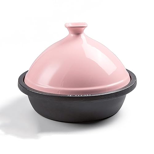 WYBZDA Ghisa Tajine Terracotta Marocchina Anti-Aderente Smaltato Casseruola Ceramica Pentola Tagine Casseruola for Cucinando Stufato in Casseruola(Pink)