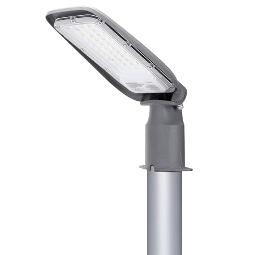 Aigostar Lampione LED 30W, 2550LM Luce Stradale 6500K IP65 Impermeabile IK08 Per Parcheggio, Strada, Scuola, Campo Da Basket, Cortile, Piazza