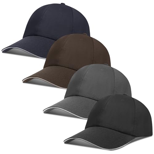 ViEinkaufen Paquete de 4 gorras de béisbol, gorras de béisbol de algodón para hombres y mujeres, gorras ajustables para hombre, sombreros de verano para golf, tenis, correr, deportes, compras