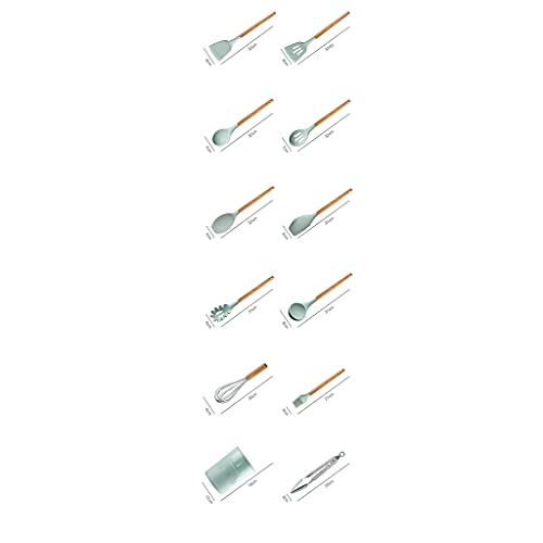 Set d'ustensiles de cuisine 12 pièces vert manche en bois
