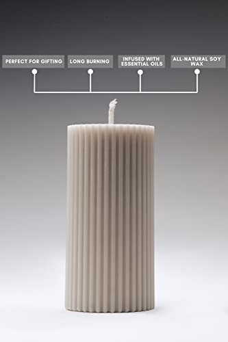 Lawa Roman Tall Ribbed Pillar Candle - Scented Soy Wax Stripped Dinner Candle | Classic Aesthetic Decoration Candle Set | Housewarming Gift | Wedding Event Decor - White (Medium) #TOP2