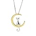 Produktbild DDLBiz halsketting met Hanger (maan met Kat), Sterling zilver, goudkleurige maan, romantische sieraden (color1)