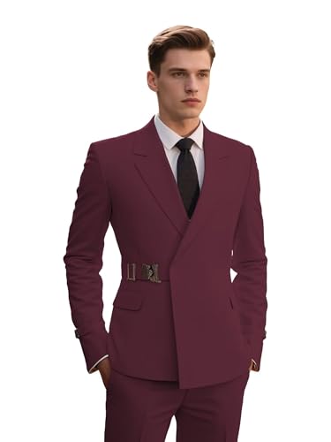 Men's Slim Fit 2 Pieces Suit Solid Formal Business Tuxedos Suit with Metal Wedding Prom Casual Jacket Blazer Pants