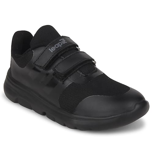 Image of Liberty Leap7x TRIVSKO-2E Lacing /Non-Lacing Uniform School Shoes for Kids - Black & White | Lightweight & Comfortable Outsole | Memory Foam Insole | Quick Wear Velcro /Lace-Up Closure Cushioned Footbed