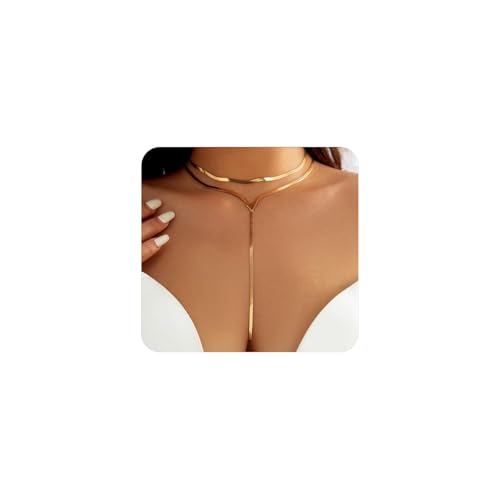 GIGB PBDK Gold Choker Necklace for Women,Chunky Statement Necklace Set,Long Layered Necklaces,Charm Drop Necklace,Fashion Gold Body Chain Jewelry Accessories (Gold1)