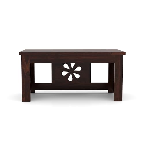 Image of Sheesham Wooden Coffee Table for Home, Office | Solid Wooden Center Table for Living Room, Meeting Room Center Tea Table, Solid Wood Sofa Side End Table in Flower- Walnut Finish
