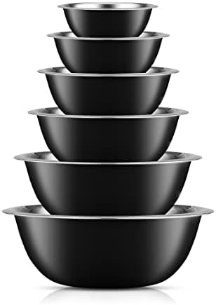JoyJolt Stainless Steel Mixing Bowl Set - 6 Piece Nesting Bowls, 5qt to 0.5qt, Black, Perfect for Dough, Batter & Baking - Thumbnail 4