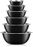 JoyJolt Stainless Steel Mixing Bowl Set - 6 Piece Nesting Bowls, 5qt to 0.5qt, Black, Perfect for Dough, Batter & Baking