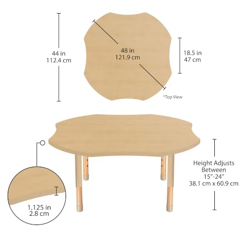 Image of Factory Direct Partners 48 inch x 48 inch Clover Kids Classroom Table with Adjustable Chunky Wood Legs