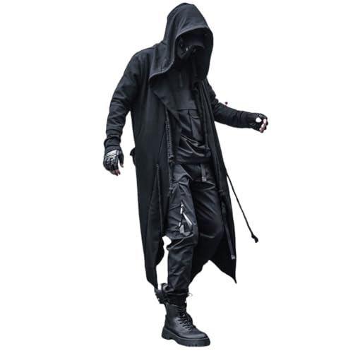 ELKNLMU Gothic Cloak Long Hoodie Men Black Wizard Hoodies Streetwear Cardigan Hoodie Techwear Male (Small)