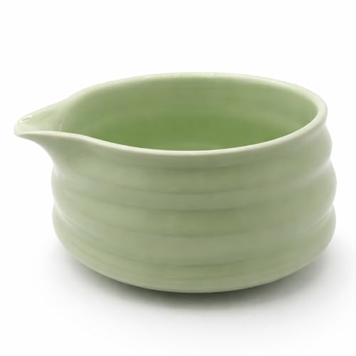BlendWell Ceramic Matcha Bowl with Spout Green Chawan Mixing Bowl for Whisking and Pouring Matcha Tea Dishwasher Safe