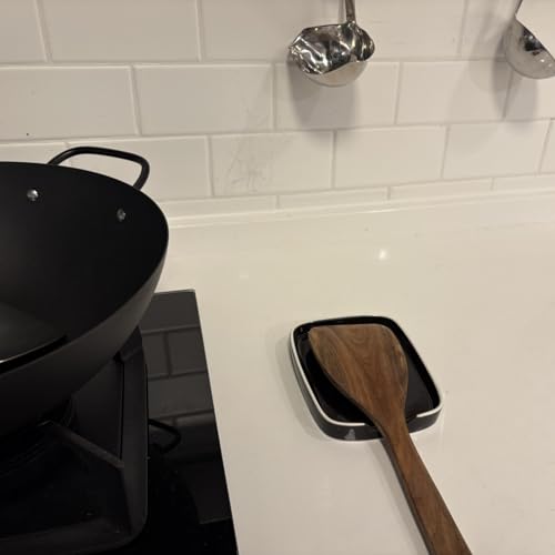 Ceramic Spoon Rest & Kitchen Utensil Rest, Heat-Resistant Drip Pad for Countertop – Holds Spoons, Ladles, Tongs & More, Stove Top Spoon Holder(Trumpet black) — view 5