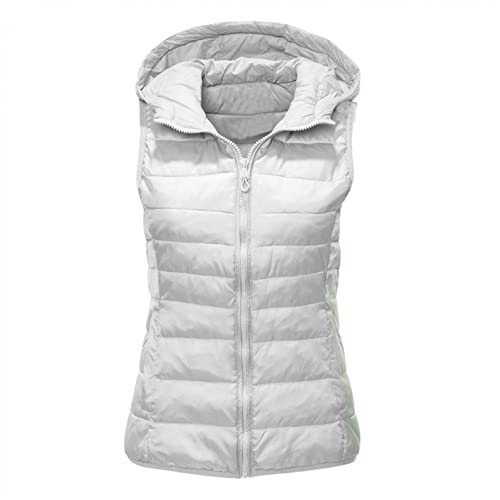 Aukbays Jacke Damen Herbst, Lang Weste Mantel Damen Schlanke Daunenweste mit Kapuze Warme Steppweste Lose Steppjacke Winter Ärmellose Winddichte Daunenjacke Pufferjacke Daunenmantel Cover