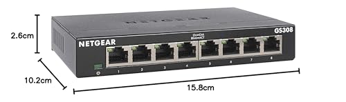 NETGEAR 8-Port Gigabit Ethernet Unmanaged Switch (GS308) - Home Network Hub, Office Ethernet Splitter, Plug-and-Play, Fanless Metal Housing, Desktop or Wall Mount