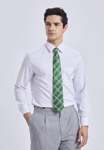 Image of HISDERN Ties for Men Plaid Checkered Tie with Pocket Square Woven Business Formal Necktie Handkerchief Set Wedding Party