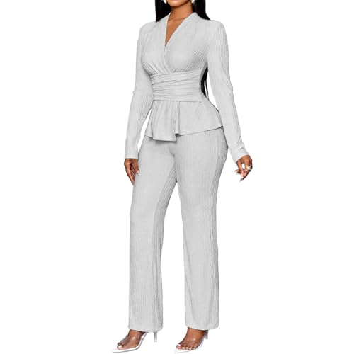 TOPSRANI Womens Bodycon Lounge Sets 2 Piece Outfits Casual Sweatsuits Tracksuit V-Neck Long Sleeve Cute Pants Sets - Image 4