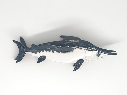 Sea Creature Shape Hair Claw Clip，Funny Swordfish Shape Acetate Hair Clip，Cute Hair accessories ，Big Claw Barrettes For Women.(Swordfish-white black)
