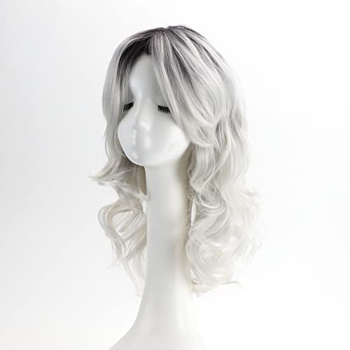 Renershow Ombre Gray Wave Curly Wigs For Women Long Sliver Grey Wavy Wig Synthetic Wig #TOP2