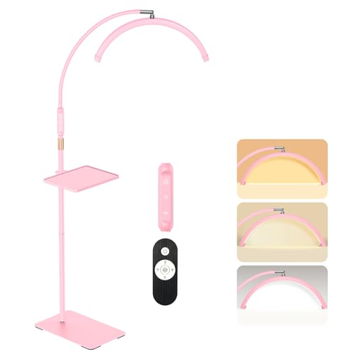 Mznoo Lash Light for Eyelash Tech with Tray, Half Moon Light for Lashes and Estheticians, LED Floor Lash Lamp for Eyelash Extensions, Nail Art, Tattoo Art and Skincare (Pink)