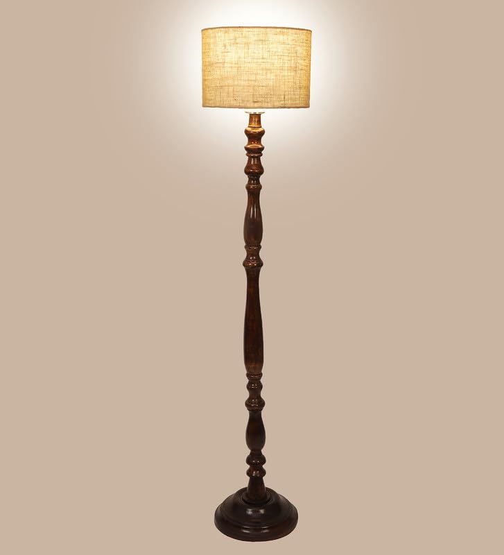 Image of tu casa Mango Wooden Floor Lamps with Classic Jute Shade for Home Decor, Bedrooms Corner, Living Room, Gifting, Diwali Decoration, Hall, Office, Study Room (Height: - 56 inch) - Bulb not Included