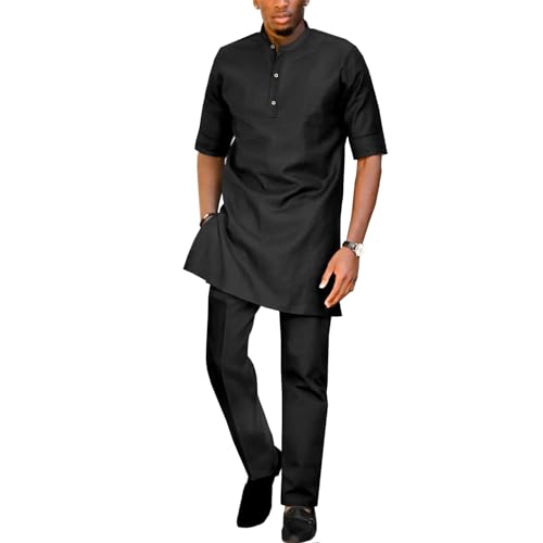 African Suit for Men Short Sleeve Shirt Pants 2 Piece Set Outfits Dashiki Nigerian Wedding Clothing
