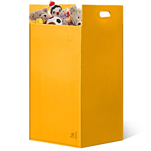Bellzacasa Wäschekorb Filz, 72L faltbar Wäschesammler Wäschetasche für Zuhause Große Aufbewahrungskörbe Wäschetonne mit Griffen Wäschekörbe für Kinderzimmer Badezimmer Gelb Cover