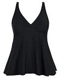 Firpearl Women's Tankini Swimsuits Cross Back Flowy Swim Tops Modest Swimwear US 14 Black
