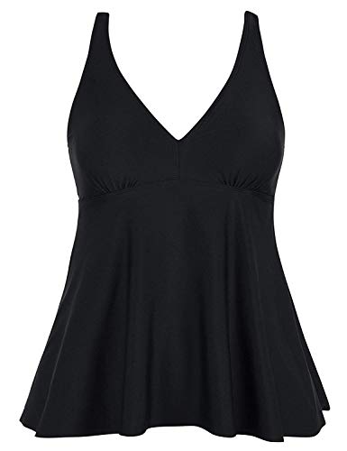 Firpearl Women's Tankini Swimsuits Cross Back Flowy Swim Tops Modest Swimwear Us 14 Black #TOP18
