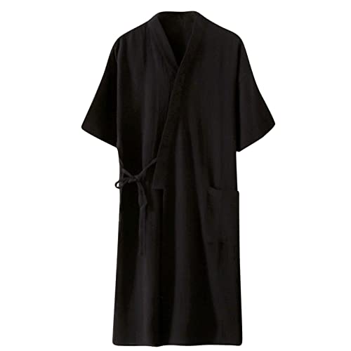 Mens Robes Casual Lightweight Knee Length Comfy Soft Absorbent Mens Pajamas Bathrobes for Pool Shower Loungewear