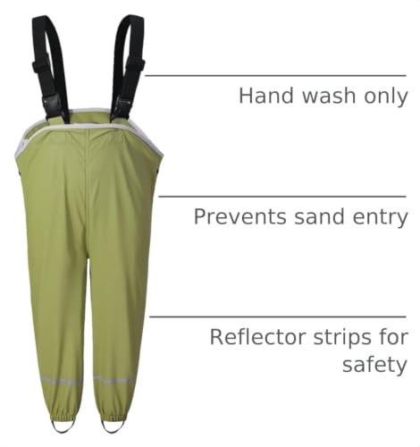 Image of Kids Unisex Rain Pants, Green, Size 2-9 Years
