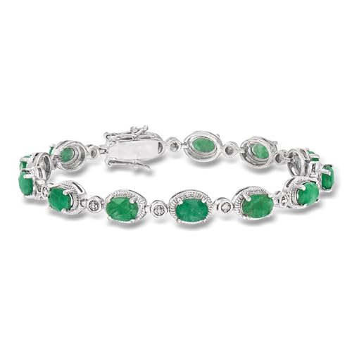 Ross-Simons 10.50 ct. t.w. Emerald Bracelet With Diamonds in Sterling Silver. 8.25 inches