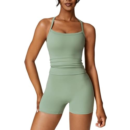 ABOCIW Workout Sets for Women 2 Piece Padded Sports Bra Tank High Waist Booty Gym Shorts Active Yoga Outfits