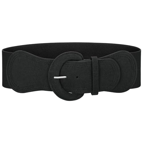 JASGOOD Women Wide Stretchy Waist Belt for Dress Vintage Suede Elastic Belt with Chunky Buckle Black