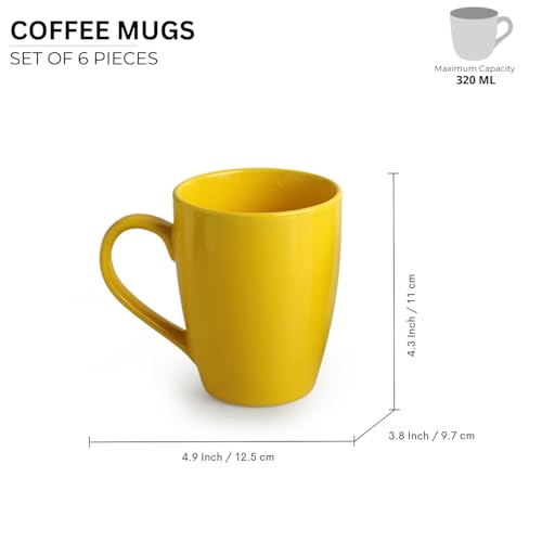 Image of ExclusiveLane 'Rainbow' Ceramic Tea & Coffee Mugs (Set of 6, 320 ML, Microwave Safe)|Handcrafted Tea Mugs Ceramic Mugs for Coffee Coffee Cup Drinkware Ceramic Coffee Mugs Set