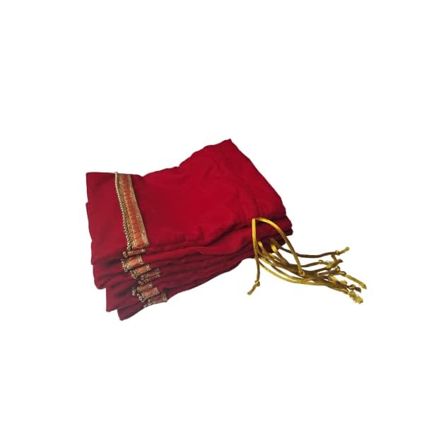 Fabjute Red Velvet Potli Bag for Return Gifts (Pack of 5) (Velvet-Red, 7x5) - Image 7