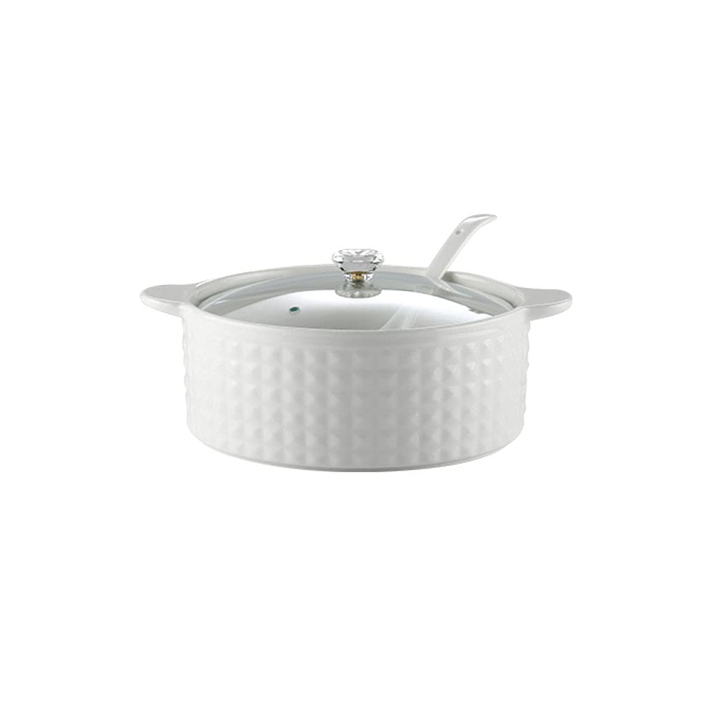 Zuppiera con 2 Maniglie E Coperchio, 2000ML Zuppiere con Maniglie Cucchiaio in Ceramica Porcellana Forno Microonde Cucina Stile Giapponese Grande per Brodo-Bianco