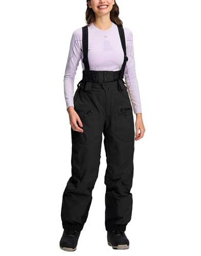 Pioneer Camp Snowboardhose Damen Schwarz Skihose KurzgrößE Wasserdicht Schneehose mit TräGern Warm GefüTtert Winddicht Outdoor Ski Hose ReißVerschlusstaschen für Winter Ski Wandern（Black;L