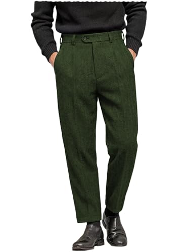 Men's Tweed Pants Herringbone Thick Wool Pleated Front Dress Suit Vintage Trousers...