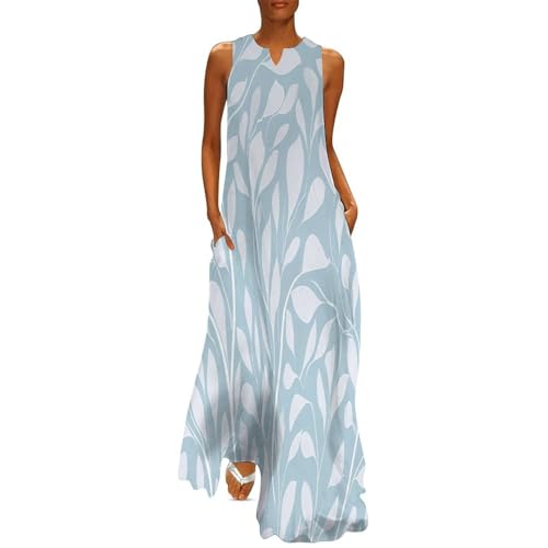 Robe longue d'été sans manches à motif feuilles pour femme