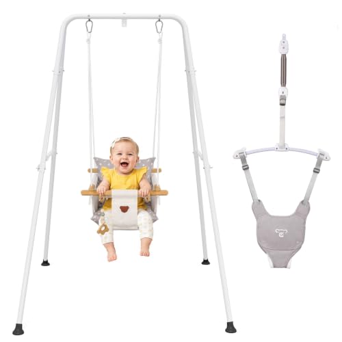 2 en 1 Baby Jumper con Columpio para Niño Pequeño, Saltador y Columpio para Niños Pequeños Interior y Exterior, Algodón (Blanco)